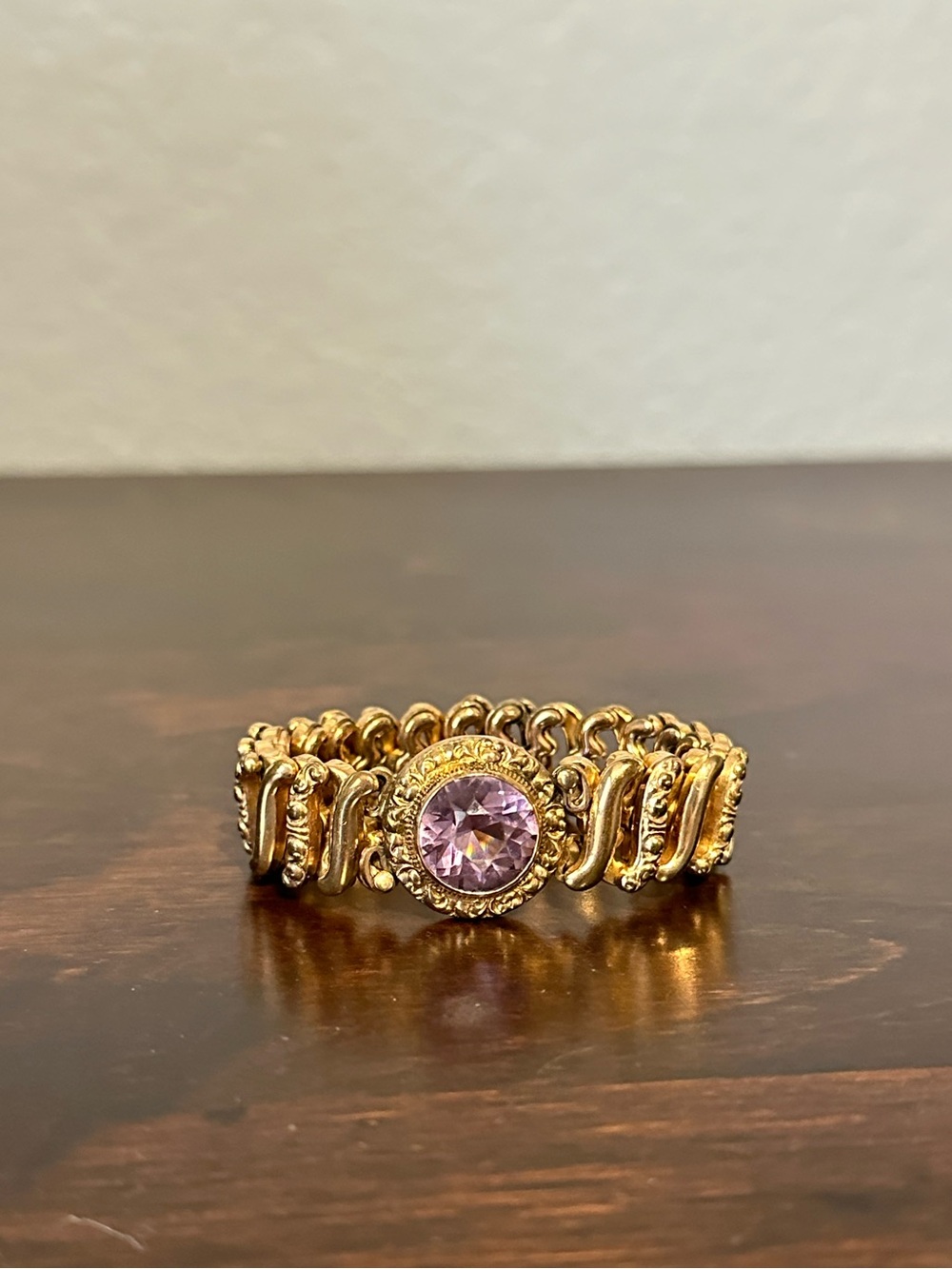 Vintage Gold Filled Expansion Expandable Sweetheart Bracelet, Purple Glass